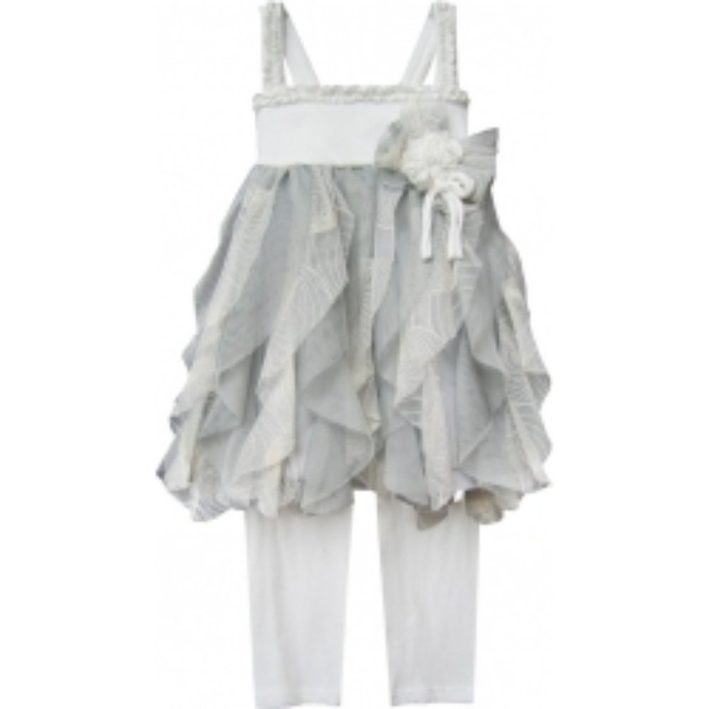 New Isobella and Chloe -  White & Grey Country Cottage 2 PC Legging Set